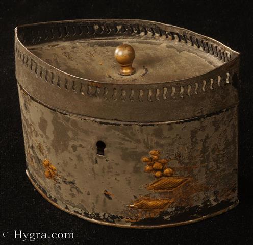 AntiqueToleware Tea Caddy of Elliptical Form Circa 1790. Enlarge Picture